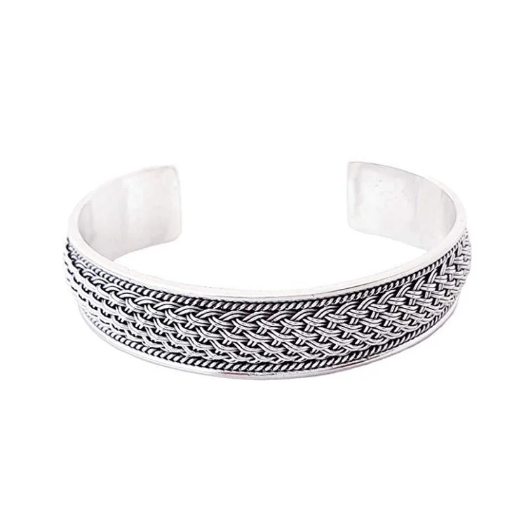 Vintage - Inspired Bangle Bracelets with Filigree and Rhinestone AccentsMen's Chunky 925 Sterling Silver Braided Cuff Bangle Bracelet | Bold Silver Jewelry