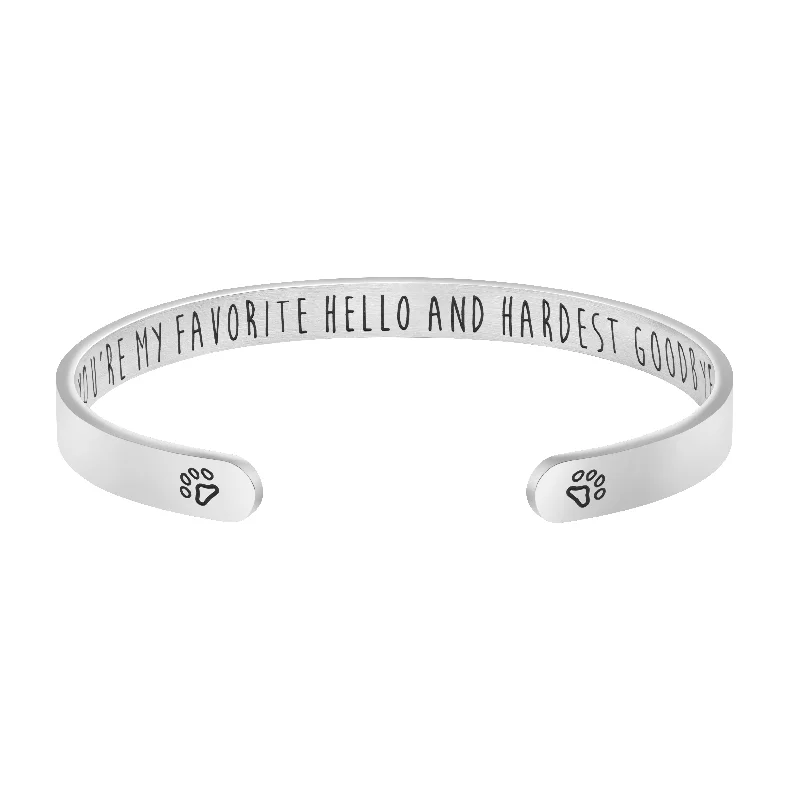 Enamel - Painted Women's Cuff Bracelets in Bold Colors for a Pop of ColorYou are My Favorite Hello and Hardest Goodbye Dog Memorial Cuff