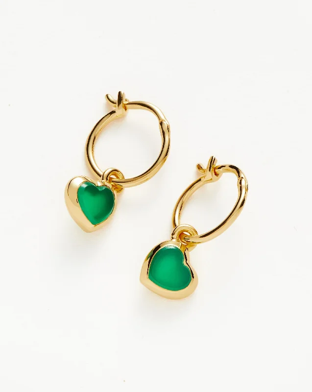 Oval hoop earringsJelly Heart Charm Mini Hoop Earrings | 18ct Gold Vermeil/Green Chalcedony