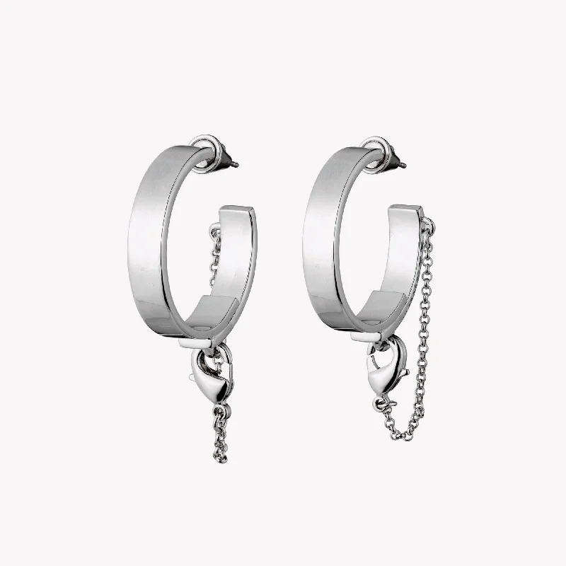 Sterling silver hoop earringsSAFETY CHAIN HOOP EARRINGS