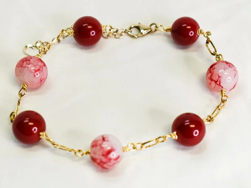 Enamel - Coated Bangles in Vibrant Rainbow Colors for a Playful StyleKIM - RED GEMSTONE GOLDFILLED BRACELET