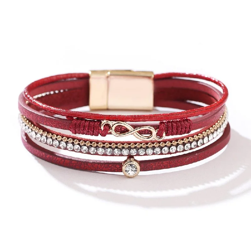 Gold - Plated Women's Cuff Bracelets with Precious Gemstone Inlays for Luxury and Elegance'Infinity' Charm & Rhinestones Cuff Bracelet - red