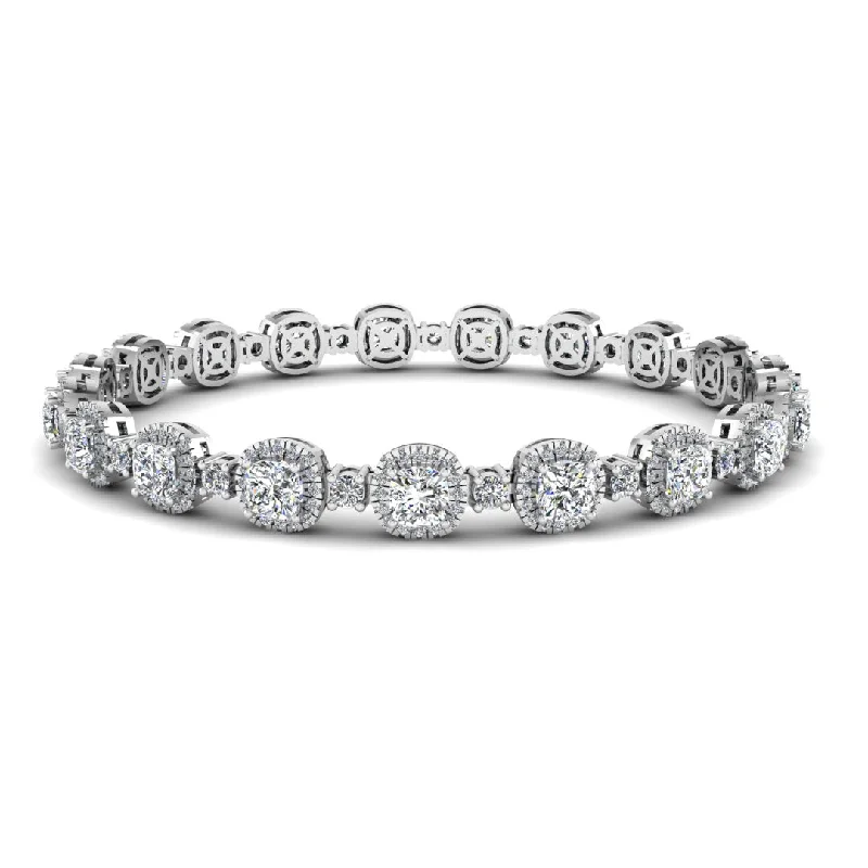 Vintage - Inspired Bangle Bracelets with Filigree and Rhinestone AccentsCushion Shape Halo 8.5 Carat Diamond Bracelet BRHACC