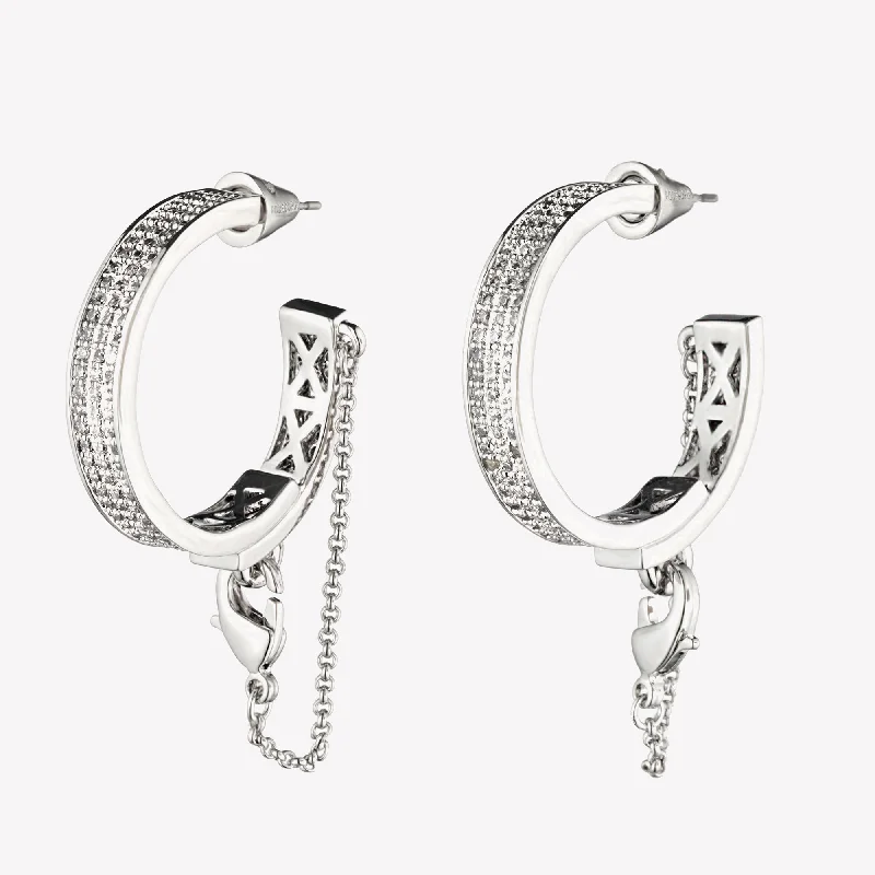 Lightweight hoop earringsPAVÉ SAFETY CHAIN HOOP EARRINGS