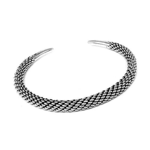 Pearl - Adorned Bangle Bracelets with Delicate Silver ChainsMen's Rope Twisted 925 Sterling Silver Bangle Bracelet