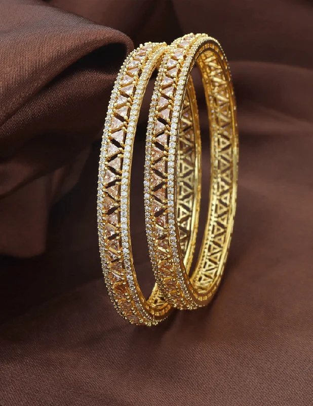 Leather - Wrapped Bangles with Studded Details for a Rock - Chic VibeDesigner Zircon Gold Plated Bangles ZBGL11143