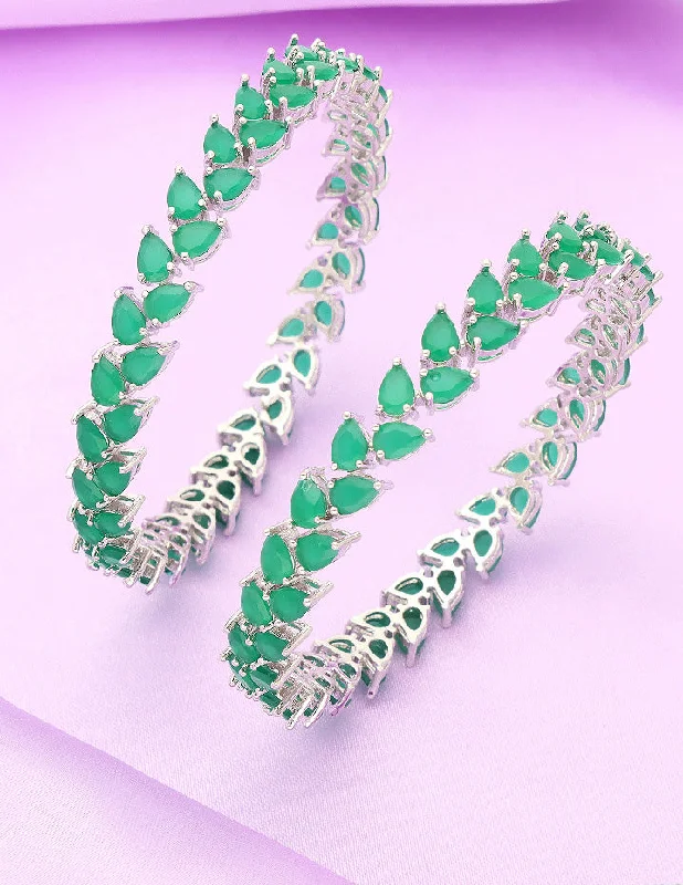 Vintage - Inspired Bangle Bracelets with Filigree and Rhinestone AccentsDesigner Zirconia Green Bangles ZBGL10128