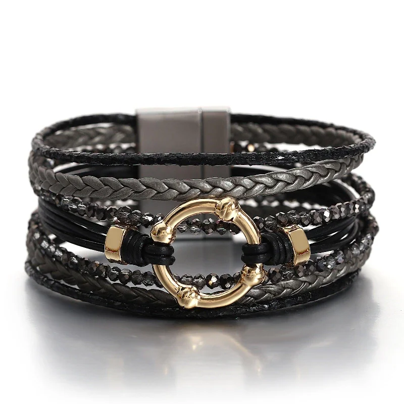 Rose Gold - Toned Women's Cuff Bracelets with Cubic Zirconia for a Glamorous Look'Orana' Charm & Beads Cuff Bracelet - black