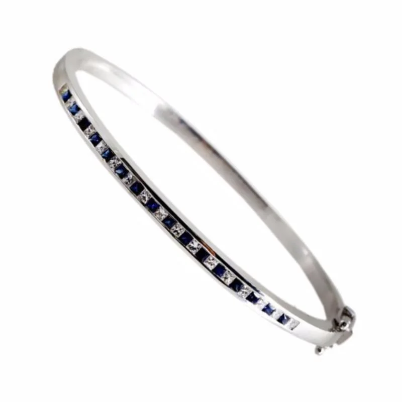 Stretch Bangle Bracelets with Elastic Cord for a Comfortable Fit18K White Gold Diamond Bangle