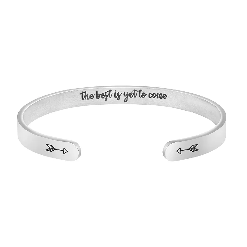 Women's Sterling Silver Cuff Bracelets with Engraved Floral Patterns for a Romantic LookThe Best is Yet to Come Hidden Message Cuff Bracelet