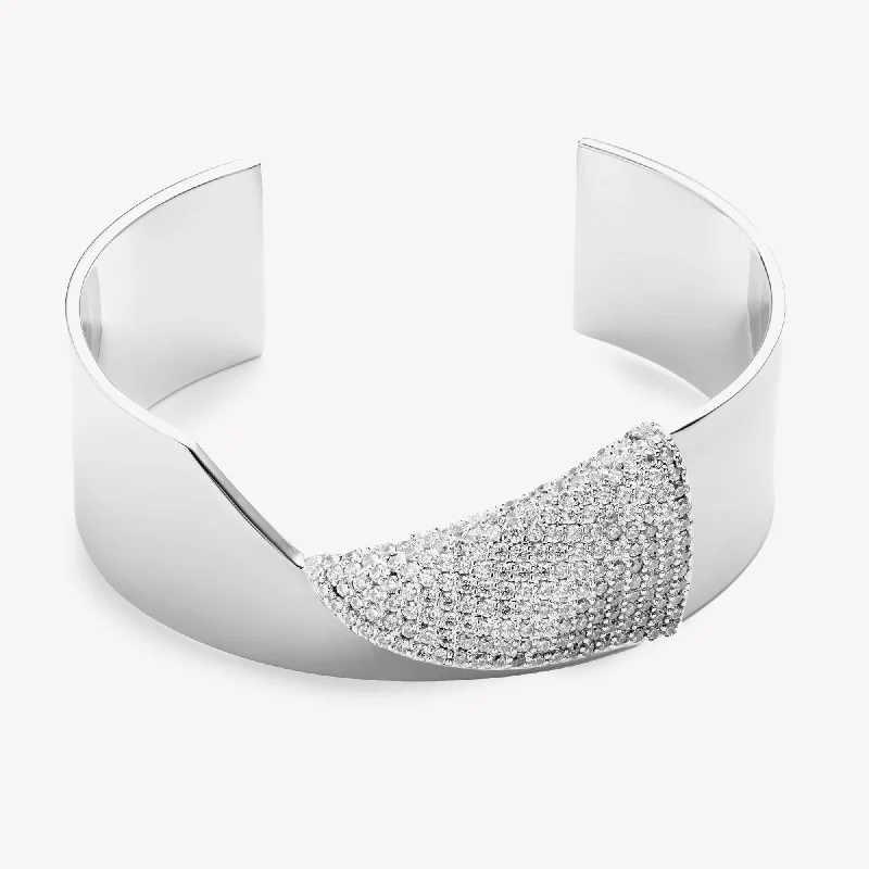 Adjustable Women's Elastic Cuff Bracelets with Pearl Accents for a Feminine TouchPAVÉ FOLDED CUFF