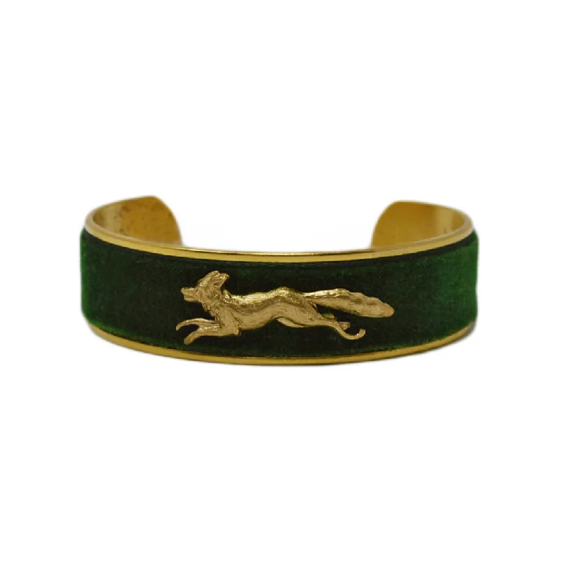 Gold - Plated Women's Cuff Bracelets with Precious Gemstone Inlays for Luxury and EleganceHunter Green Velvet Running Fox Cuff Bracelet