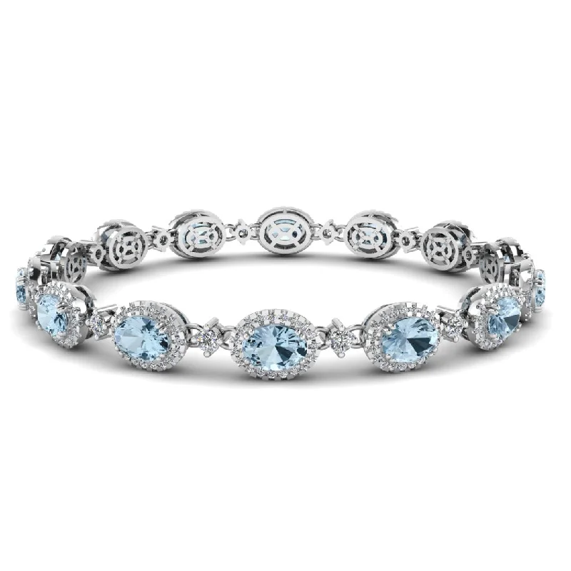 Bangle Sets with Mix - and - Match Patterns for a Versatile AccessoryOval Shape 9 Carat Aquamarine Center Featuring Diamond Halo Bracelet BRHAOCA