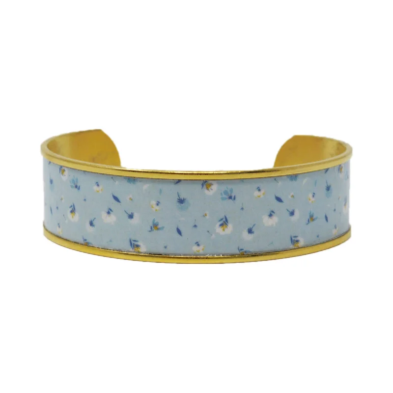 Stackable Women's Cuff Bracelets in Different Sizes and Materials for Layered StylingSoft Blue Summer Floral Cuff Bracelet