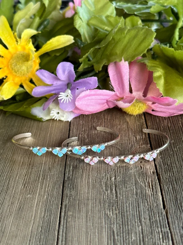 Vintage - Inspired Women's Cuff Bracelets with Filigree Work for a Retro AppealZuni Made Opal (Man Made) & Sterling Silver Heart Inlay Cuff Bracelet