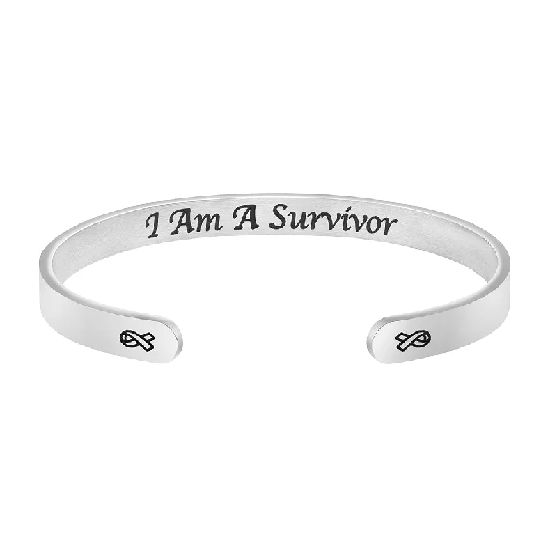 Stackable Women's Cuff Bracelets in Different Sizes and Materials for Layered StylingI Am A Survivor Hidden Message Cuff Bracelet