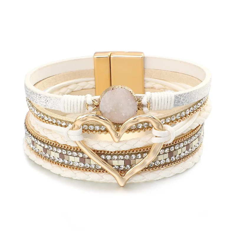 Stackable Women's Cuff Bracelets in Different Sizes and Materials for Layered Styling'Dalgu' Heart Charm Cuff Bracelet - white