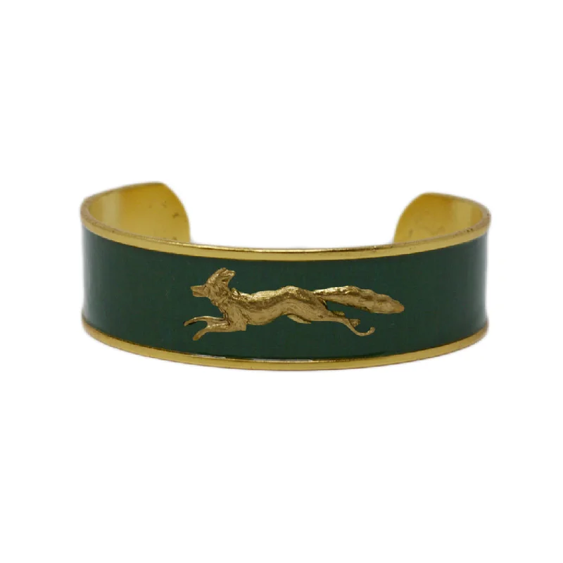 Gold - Plated Women's Cuff Bracelets with Precious Gemstone Inlays for Luxury and EleganceForest Green Running Fox Cuff Bracelet