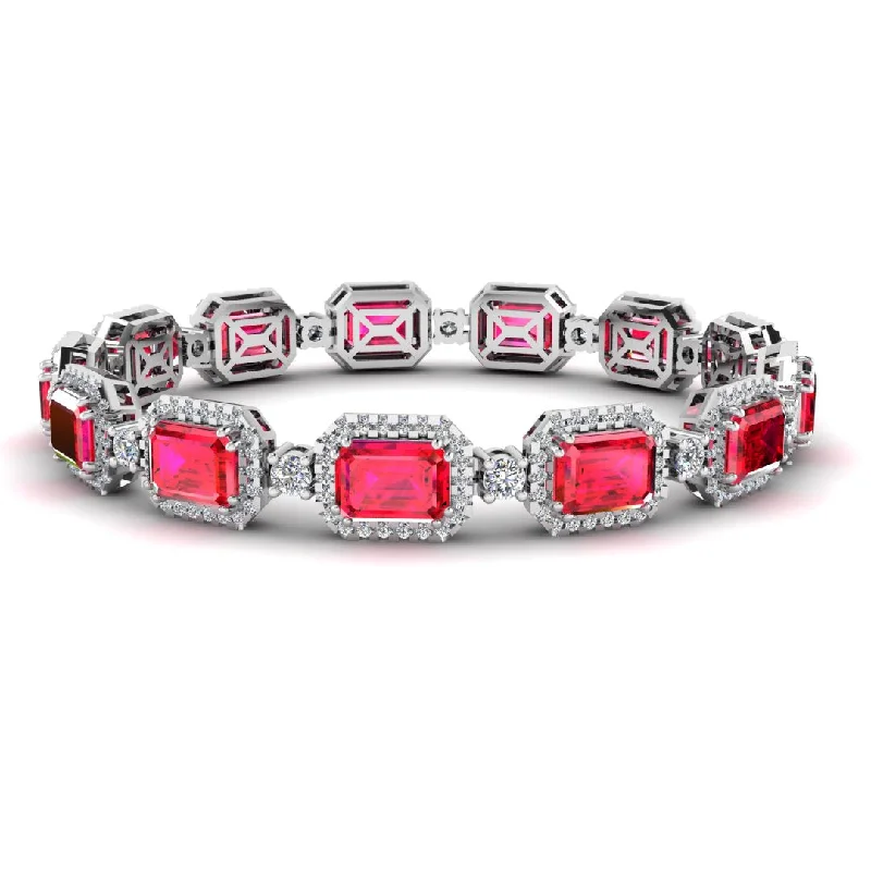 Clear Crystal - Embellished Bangles for a Sparkling and Elegant AppearanceEmerald Shape 14 Carat Ruby Center Featuring Diamond Halo Bracelet BRHAEMR