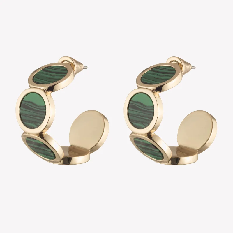 Oval hoop earringsINLAID ROUND HOOPS - MALACHITE