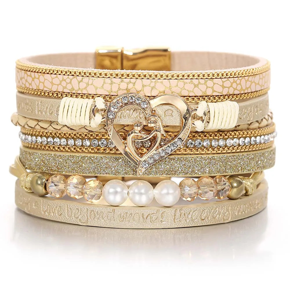 Silk - Wrapped Women's Cuff Bracelets in Soft Pastels for a Delicate and Elegant Appearance'Inspired Heart' Rhinestones and Beads Bracelet - gold