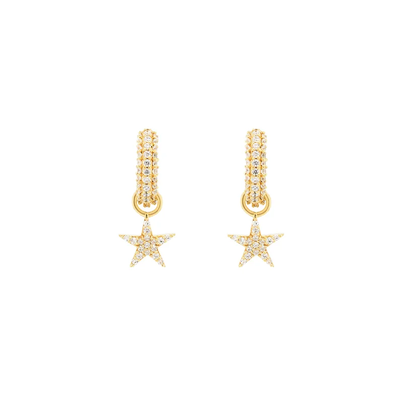 Statement hoop earringsGold Vermeil Huggie w. Star Pendants