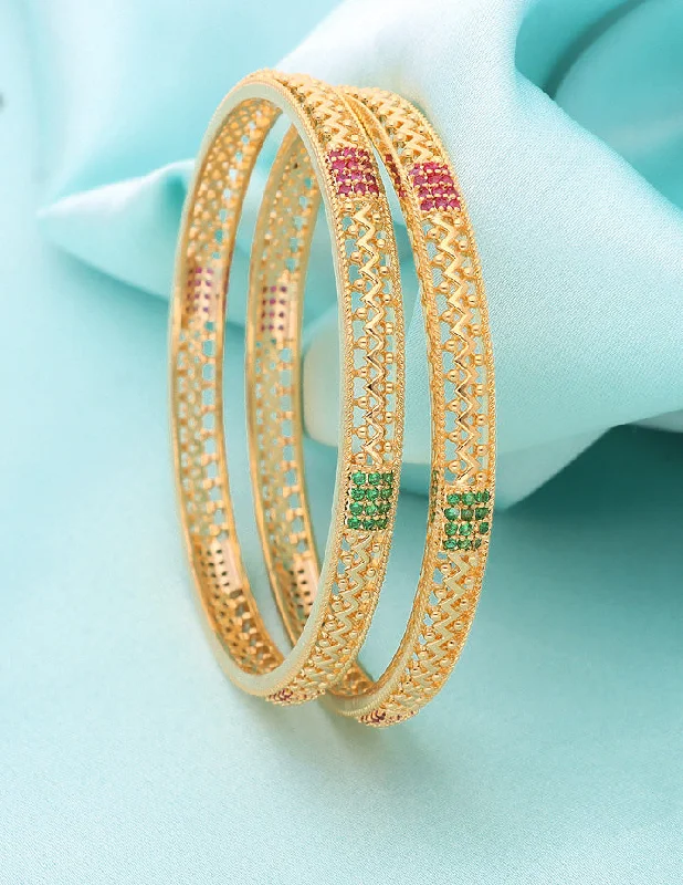 Vintage - Inspired Bangle Bracelets with Filigree and Rhinestone AccentsDesigner Zirconia Bangles ZBGL11098