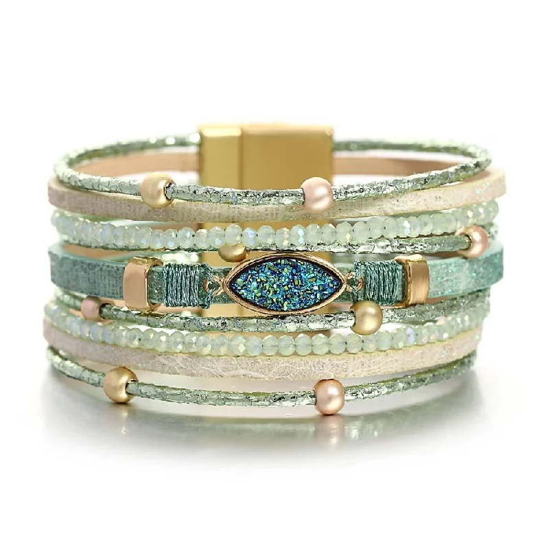 Silk - Wrapped Women's Cuff Bracelets in Soft Pastels for a Delicate and Elegant Appearance'Talei' Charm and Beads Cuff Bracelet - green