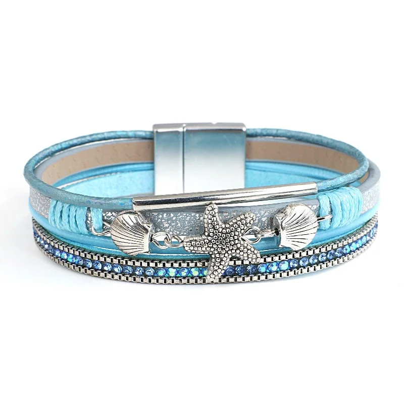 Adjustable Women's Elastic Cuff Bracelets with Pearl Accents for a Feminine Touch'Sea Life' Charm Cuff Bracelet - blue