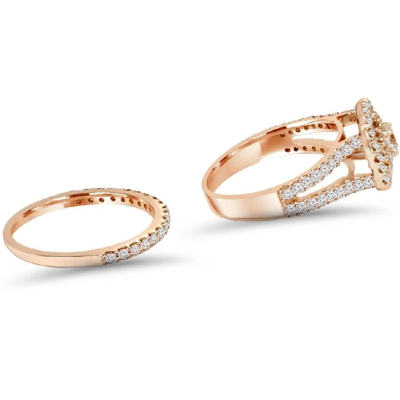 Pearl - and - Diamond - Studded Wedding Bands in White Gold for a Feminine and Elegant Touch1 1/10ct Diamond Cushion Halo Engagement Wedding Ring Set Rose Gold