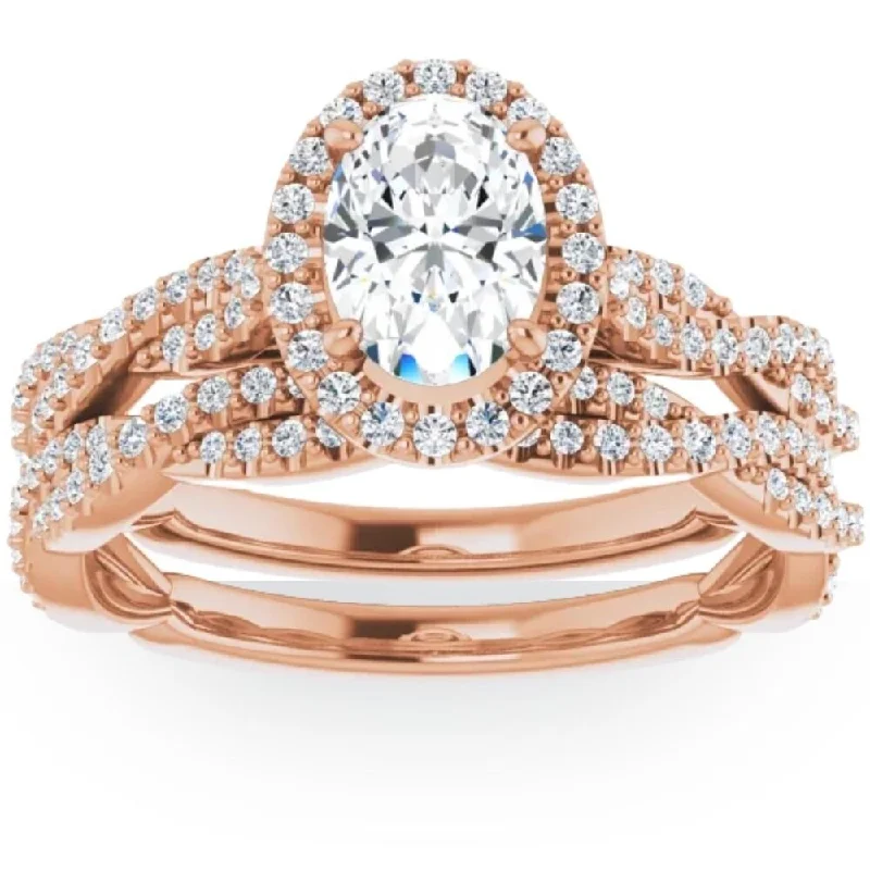 Vintage - Style Filigree Wedding Bands in 14K Gold for a Romantic and Antique - Inspired Aesthetic1 1/2 Ct Oval Halo Diamond Infinity Engagement Wedding Ring Rose Gold