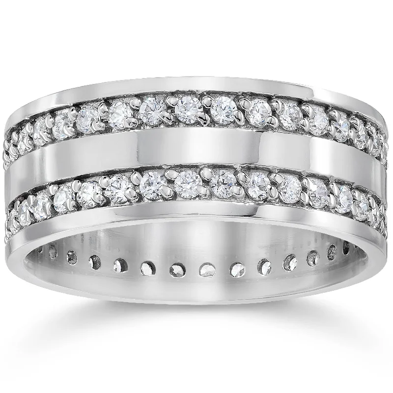 Stackable Wedding Bands in Sterling Silver with Enamel Inlays for a Colorful and Versatile Option1 1/2ct Double Row Diamond Eternity Ring White Gold