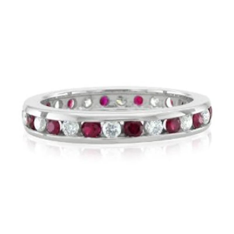 Men's Tungsten Carbide Wedding Bands with a Matte Finish and Grooved Details for a Modern and Durable Option1 1/2ct Ruby & Diamond Eternity Ring White Gold