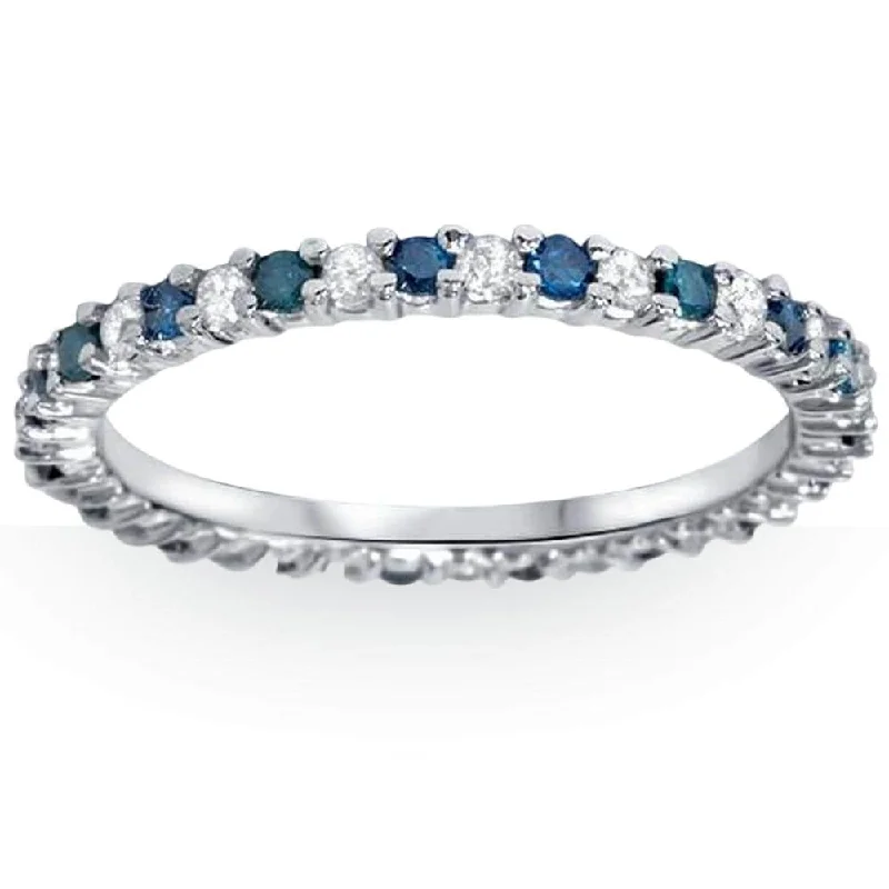 Sapphire - and - Diamond - Accented Wedding Bands in Platinum for a Royal and Sophisticated Look1/2ct Blue & White Diamond Eternity Ring White Gold