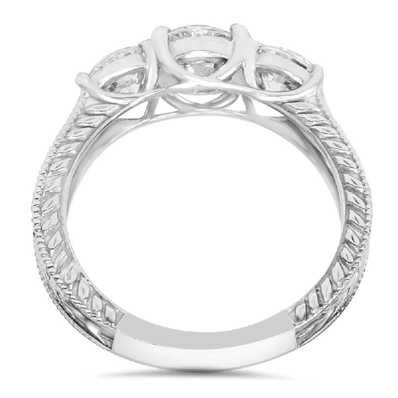 Vintage - Style Filigree Wedding Bands in 14K Gold for a Romantic and Antique - Inspired Aesthetic1 3/4ct Vintage Three Stone Round Diamond Engagement Ring White Gold