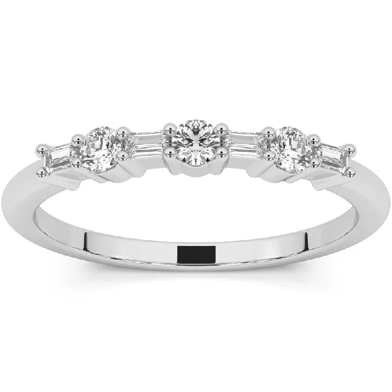 18K White Gold Classic Round - Cut Diamond Wedding Bands for a Timeless and Elegant Look1/4Ct Baguette & Round Diamond Wedding Ring Stackable Band Gold Lab Grown