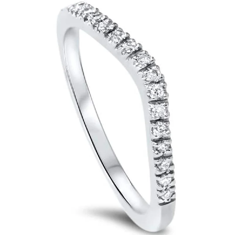 18K White Gold Classic Round - Cut Diamond Wedding Bands for a Timeless and Elegant Look1/8ct Curved Diamond Wedding Ring White Gold