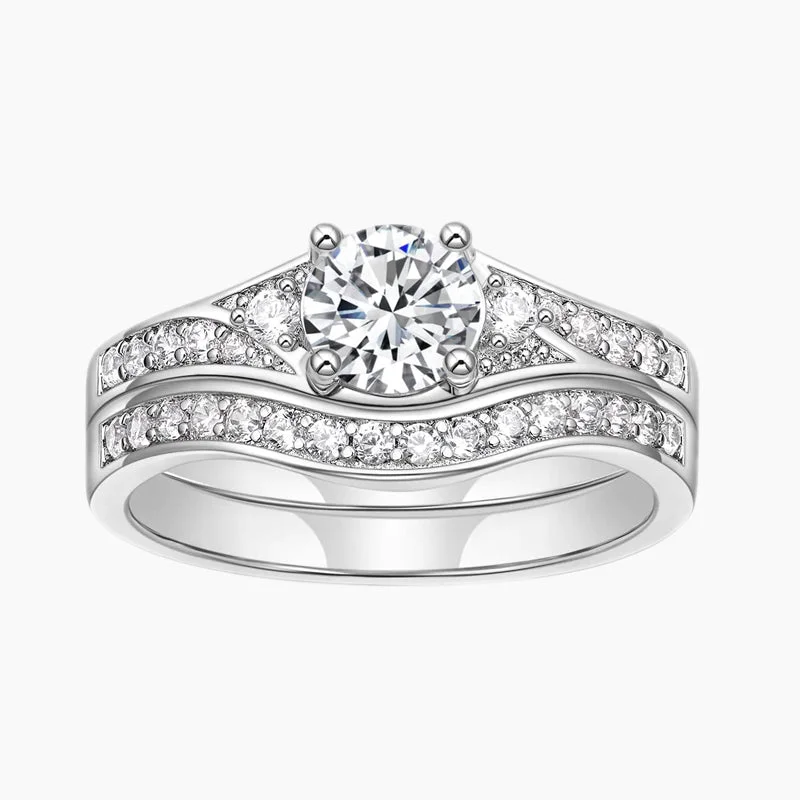 Emerald Cut Engagement Rings with Platinum Gallery and Split Shank Design1 Carat Women's Wedding Rings Round Bridal Ring Set