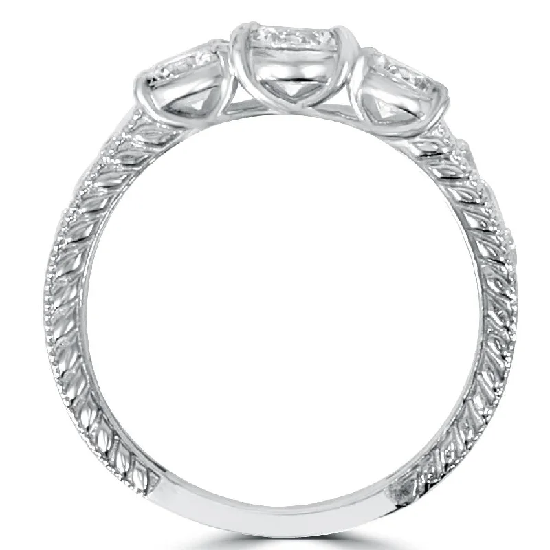 18K White Gold Classic Round - Cut Diamond Wedding Bands for a Timeless and Elegant Look1ct Vintage Three Stone Round Diamond Engagement Ring White Gold (H/SI2)