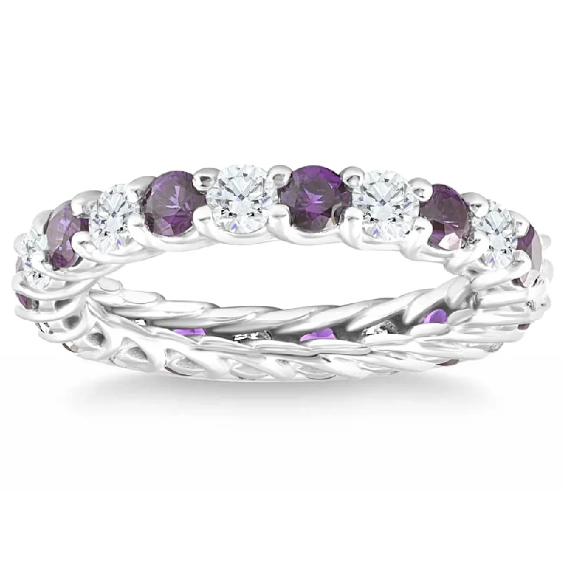 Adjustable - Fit Wedding Bands in Gold - Plated Metal for a Comfortable and Custom - Fitting Option2 1/2Ct Amethyst & Diamond Eternity Ring White Gold