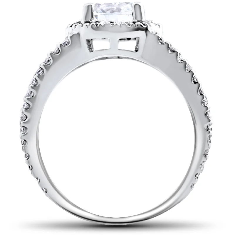 Sapphire - and - Diamond - Accented Wedding Bands in Platinum for a Royal and Sophisticated Look2.75 Halo Diamond Split Shank Engagement Ring White Gold