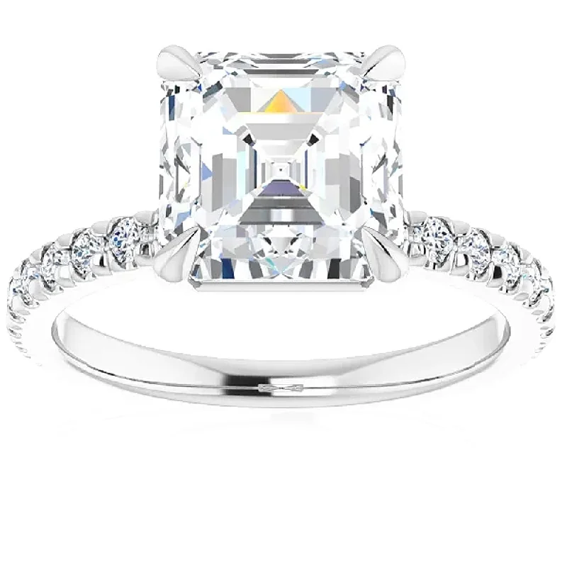 Art Deco - Inspired Wedding Bands with Geometric Patterns in Platinum for a Retro and Glamorous Style5 1/3Ct Asscher Cut & Diamond Engagement Ring in White, Yellow, or Rose Gold