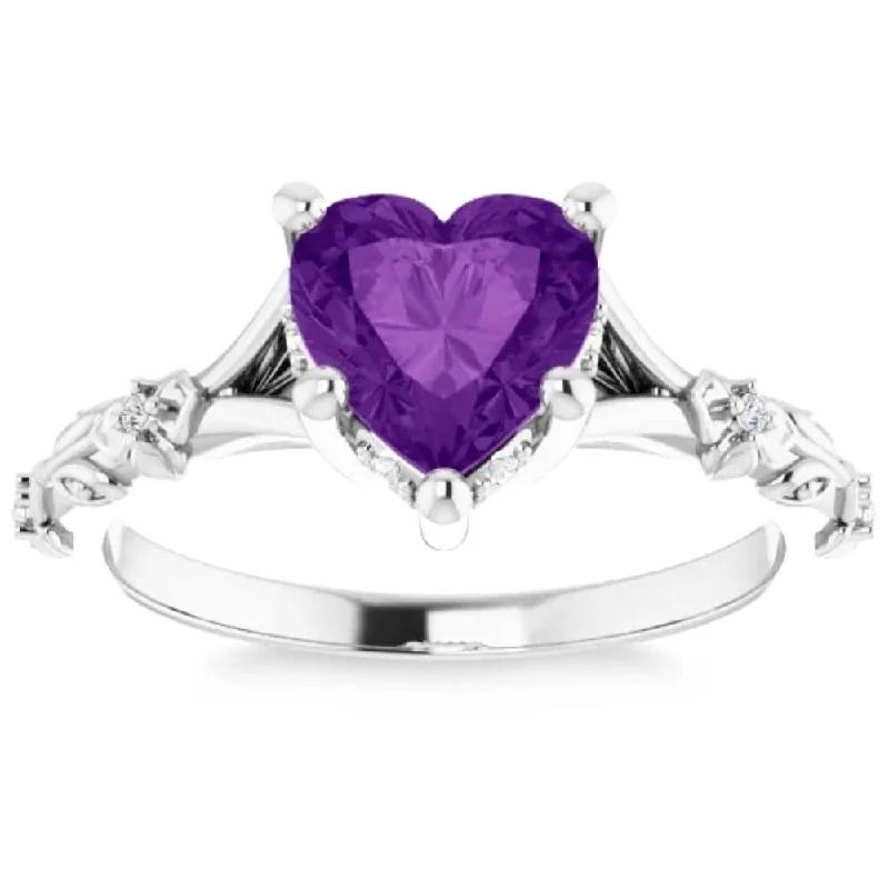 Platinum Celtic - Inspired Wedding Bands with Intricate Knotwork Patterns for a Symbolic and Stylish Choice7mm Amethyst Vintage Diamond Heart Shape Leaf Ring in White or Yellow Gold