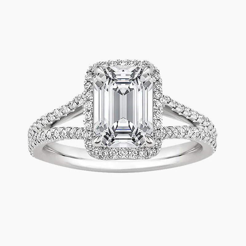 Marquise Cut Engagement Rings with a Channel - Set Diamond Band925 Sterling Silver Emerald Cut Engagement Ring