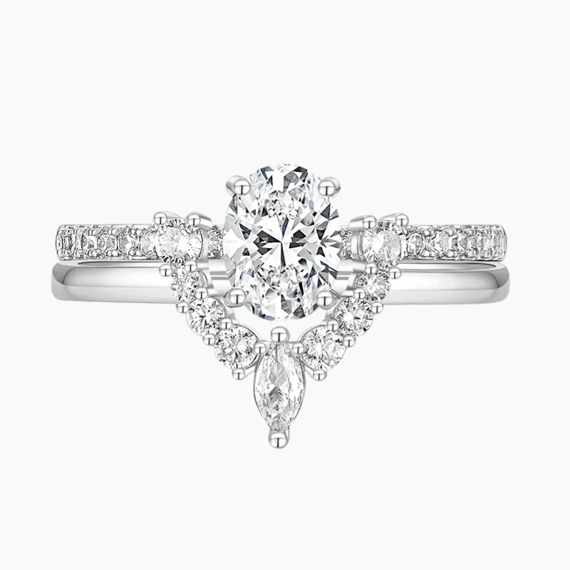 Signature - Design Engagement Rings with a Brand - Exclusive Pattern and Premium DiamondsOval Cut Cubic Zirconia Engagement Stackable Rings for Women in Sterling Silver