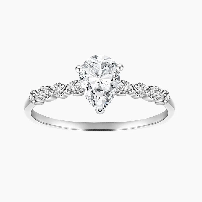 Adjustable Engagement Rings with a Flexible Band and a Princess - Cut Center Diamond925 Sterling Silver Teardrop Engagement Ring