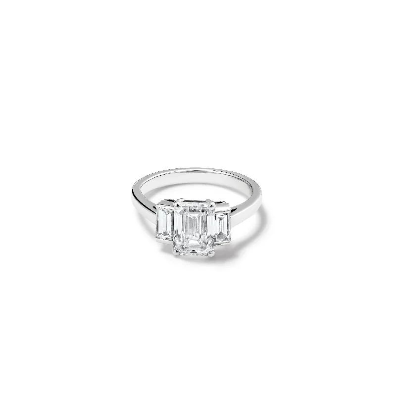 Vintage - Inspired Engagement Rings with Filigree Work and Emerald - Cut Center StoneEmma Engagement Ring Platinum - Diamond