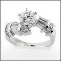 Adjustable Engagement Rings with a Flexible Band and a Princess - Cut Center DiamondEngagement 1 Ct Round Center Channel Baguettes Twist Cubic Zirconia Cz Ring