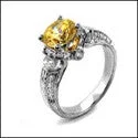 Classic Round Cut Engagement Rings with Platinum Prongs and Halo Setting for Timeless EleganceEngagement 2 Ct Yellow Round Center HCt Engraved Shank Cubic Zirconia Cz Ring