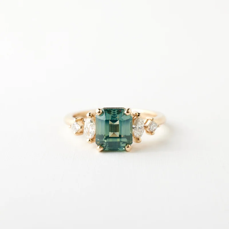 Emerald Cut Engagement Rings with Platinum Gallery and Split Shank DesignJulia Ring - 2.73 Carat Minty Teal Emerald Cut Sapphire